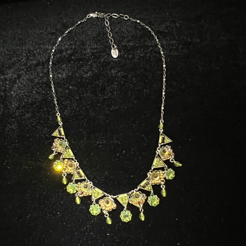 VINTAGE Ayala Bar Silver, Green & Bronze Necklace - Picture 2 of 6